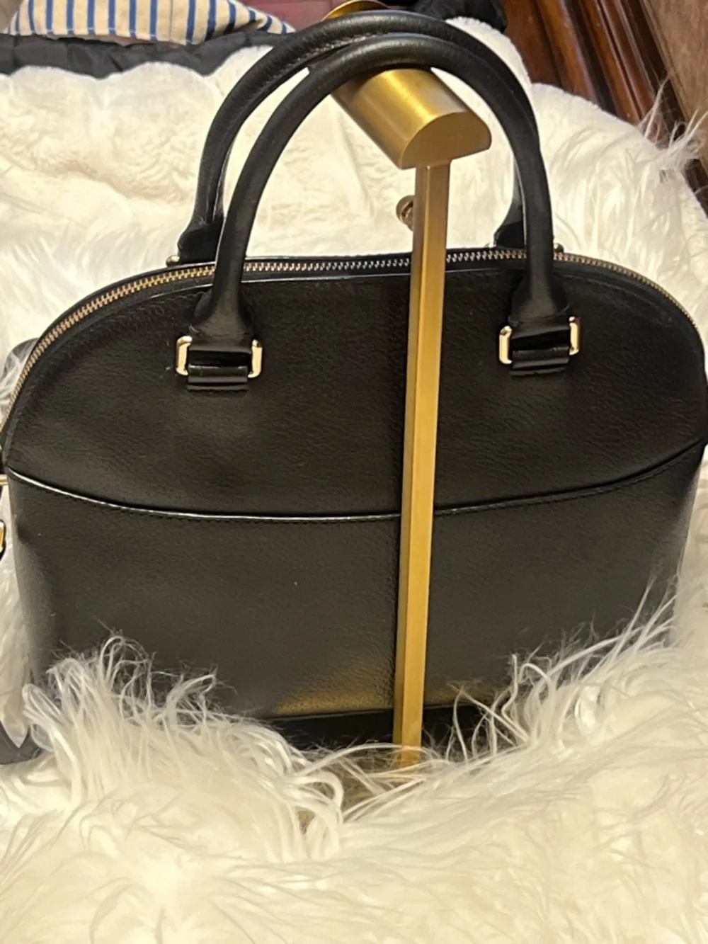 kate spade black leather dome satchel with gold hardware